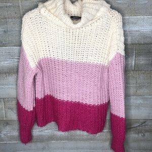 Reserved pink stripe chunky colorblock sweater
